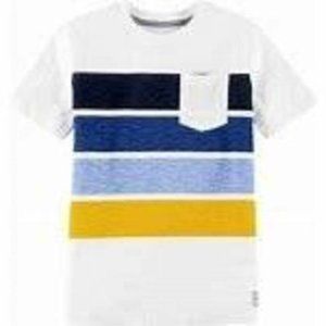 *Oshkosh Striped T-Shirt sz 4/5 White Multi 1 Pocket Short Sleeve Crew Boys